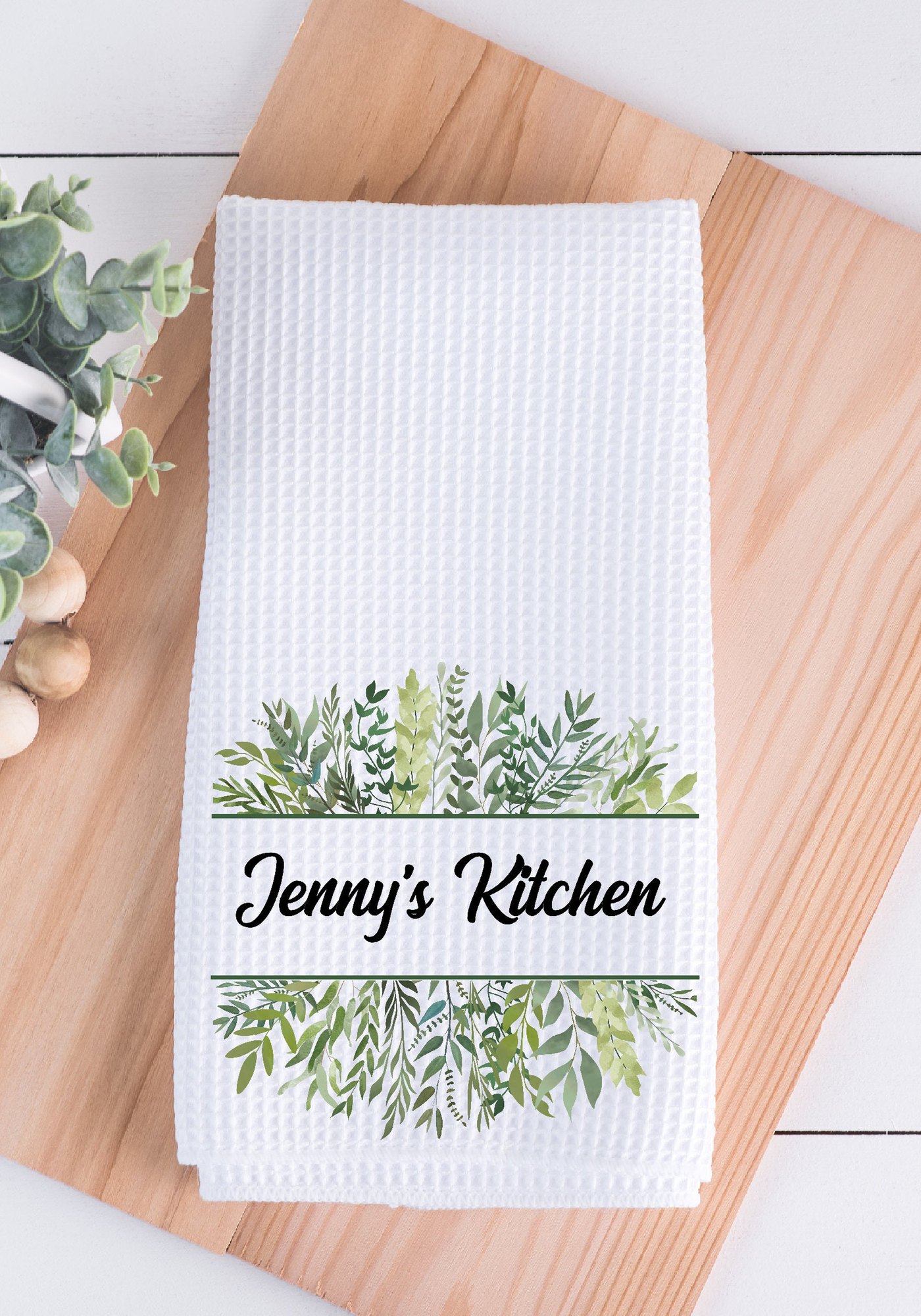 Name Personalization Eucalyptus Kitchen Towel