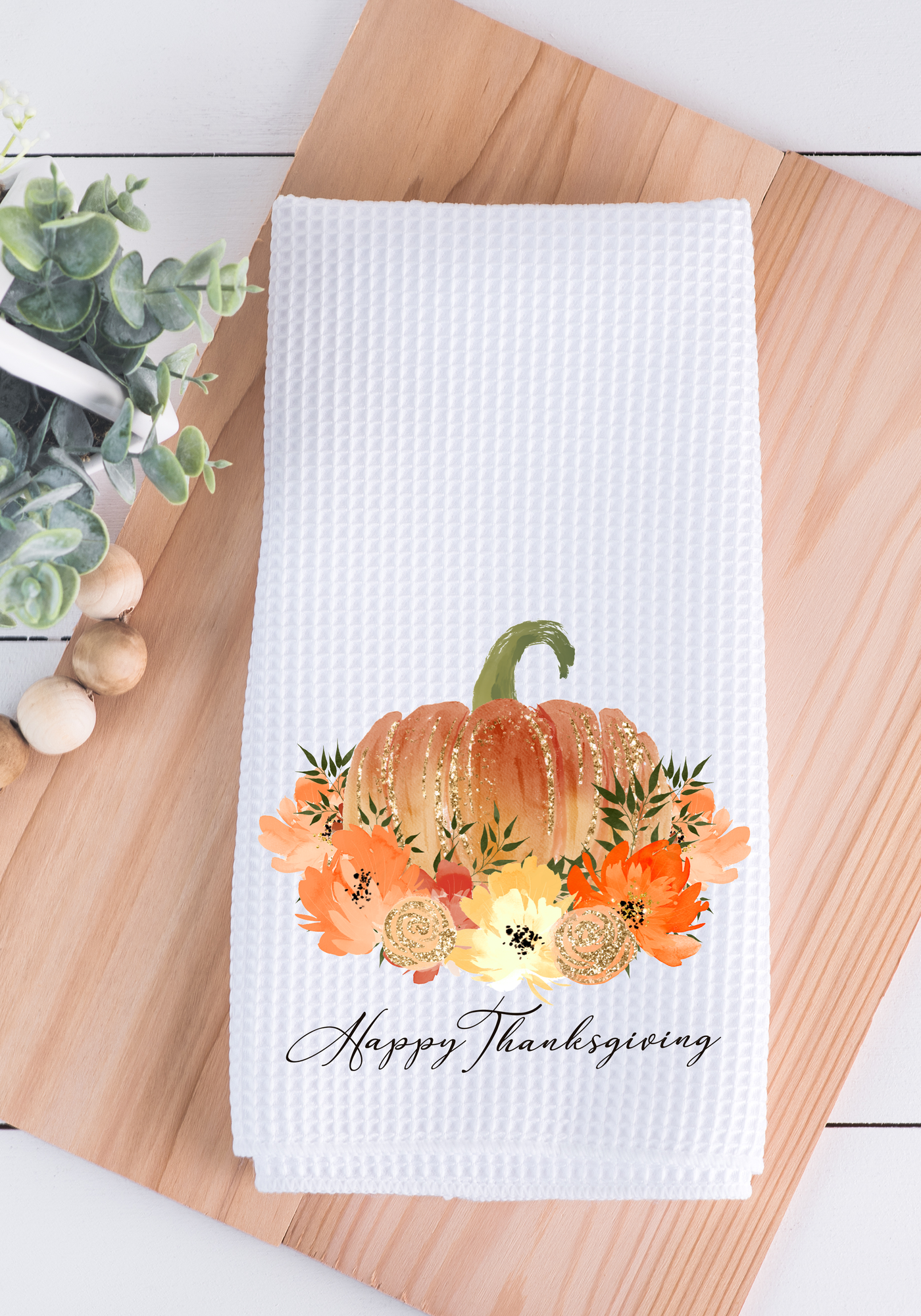 Thanksgiving Floral Pumpkin Kitchen Towel