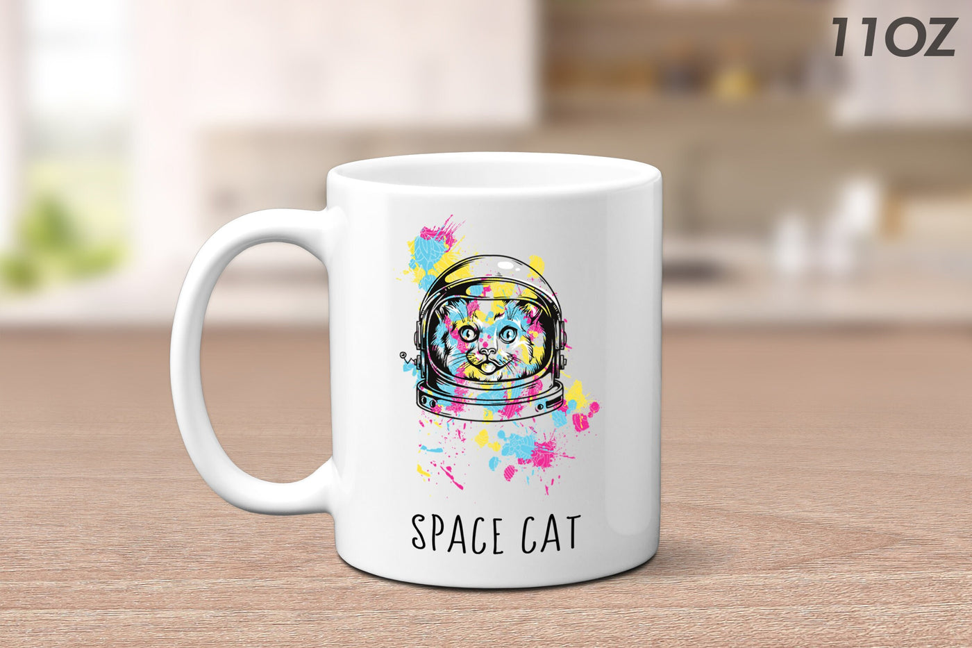 Space Cat Mug - White Ceramic 11 OZ Mug - Gift for her - Gift for him - Kitchen - Pets - Cats - Home  - Anime - Kittens - Cute - NASA - Art