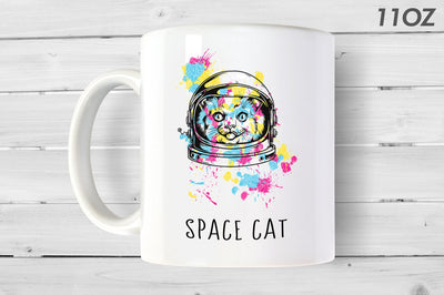 Space Cat Mug - White Ceramic 11 OZ Mug - Gift for her - Gift for him - Kitchen - Pets - Cats - Home  - Anime - Kittens - Cute - NASA - Art