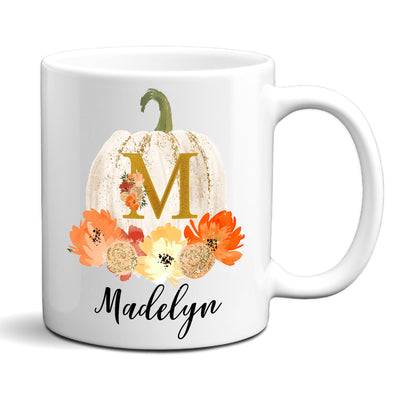 Monogram White Pumpkin Halloween Mug