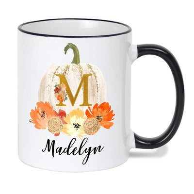 Monogram White Pumpkin Halloween Mug