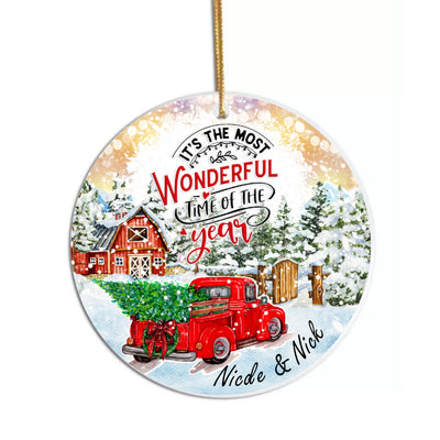 Christmas Ceramic 3" Round Ornament - Personalized Christmas Ornament - Name Keepsake Ornament - Most Wonderful Time Of The Year Gift