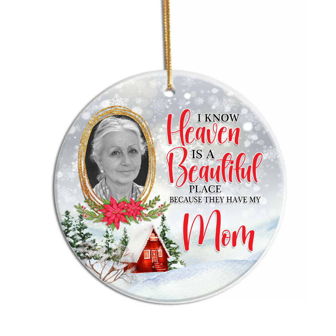 Heaven is a Beautiful Place Christmas Ceramic 3" Round Ornament-Personalized Christmas Ornament For Family Members and Friends From Heaven