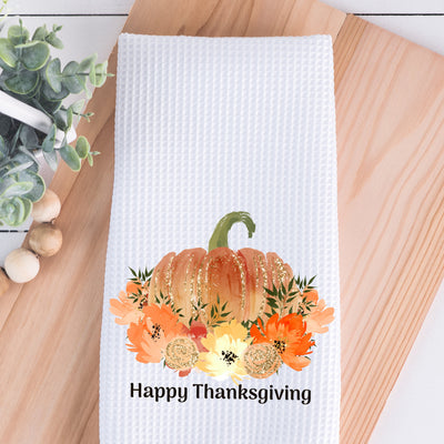 Thanksgiving Floral Pumpkin Kitchen Towel