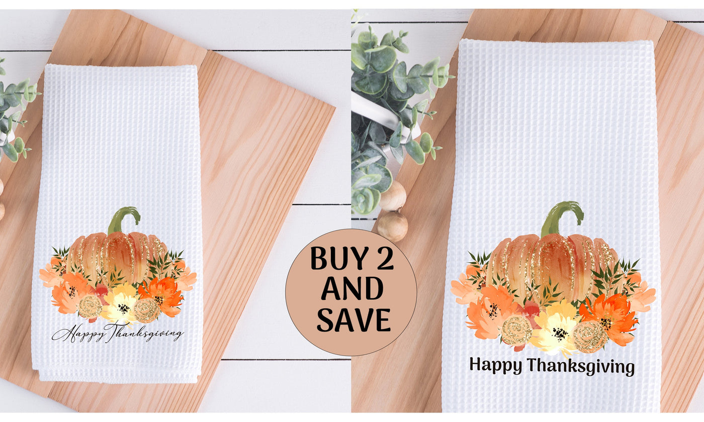 Thanksgiving Floral Pumpkin Kitchen Towel