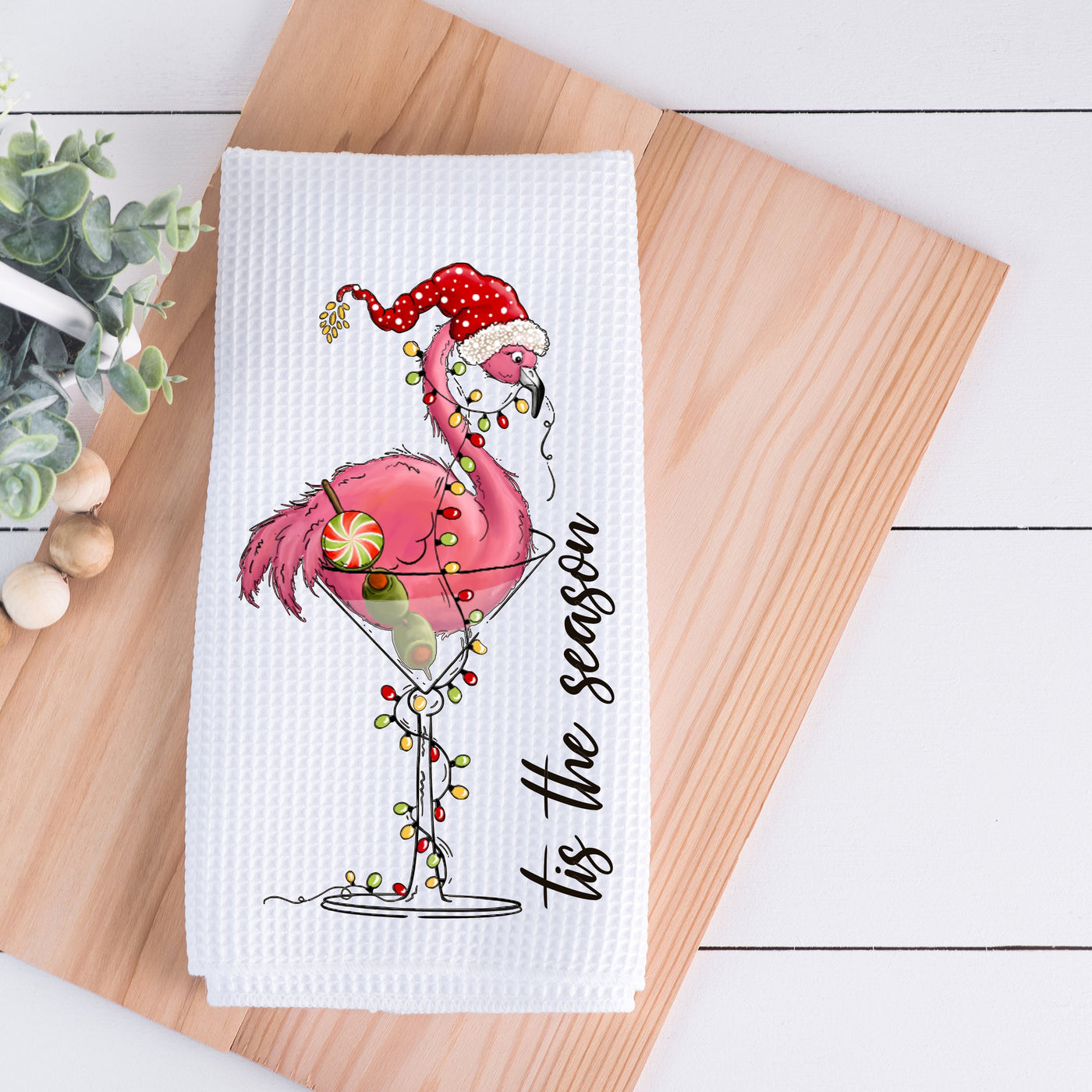 Flamingo Tropical Christmas Kitchen Towel
