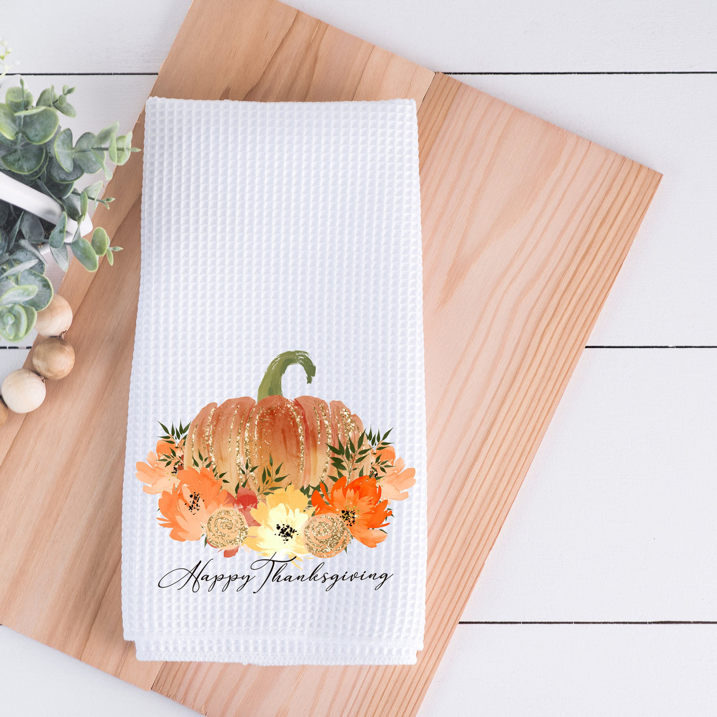 Thanksgiving Floral Pumpkin Kitchen Towel